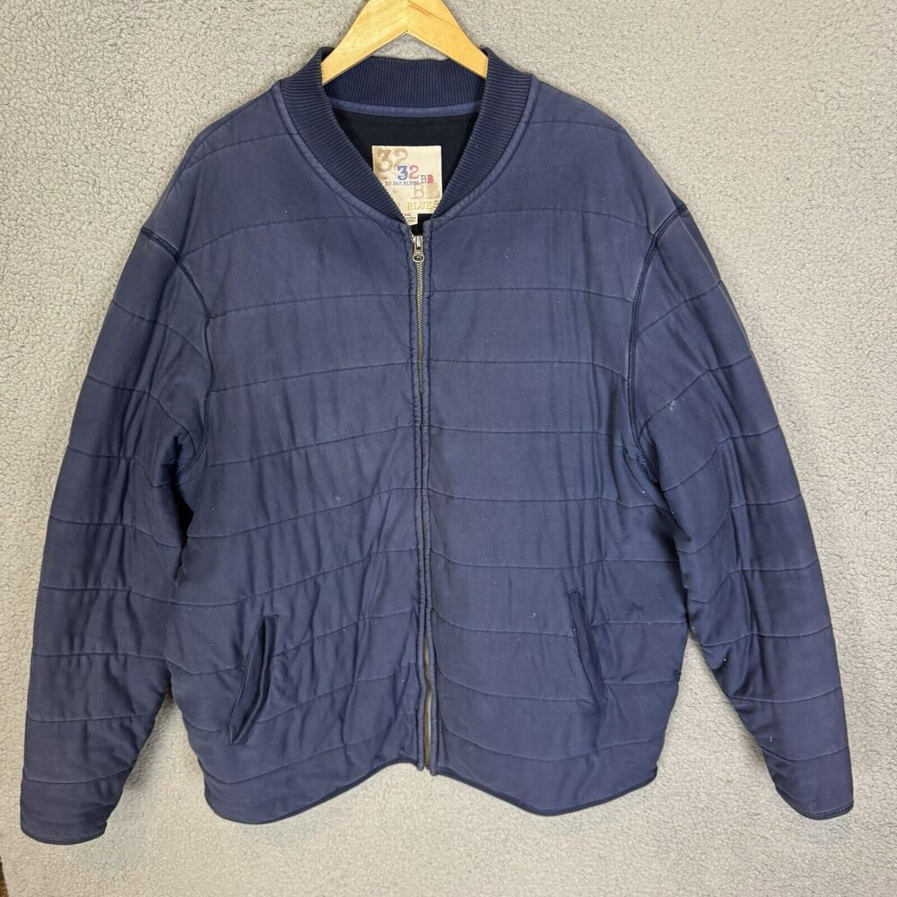 32 Bar Blues Jacket Men XXL Blue Quilted Bomber Insulated Puff Full Zip